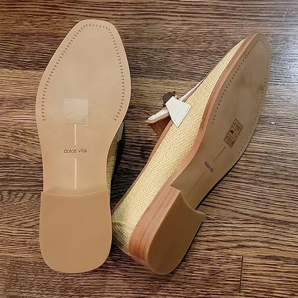 Dolce Vita Straw Loafers with Cream Trim and Brown Bit - Picture 3 of 7